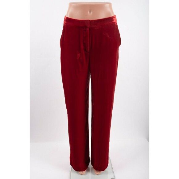 Boden Womens Selwood Velvet Silk Pants UK 8L US4 4L Tall Red Wide Leg NWT - Picture 2 of 9